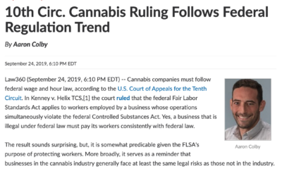 Aaron Colby Published in Law360 about Paying Cannabis Workers