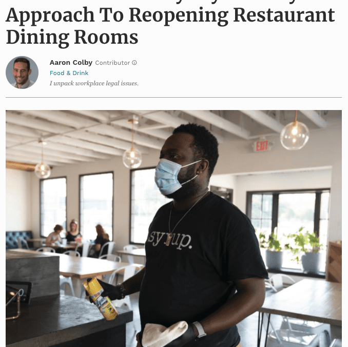 Aaron Colby Published on Forbes.com about Dining Room Restrictions