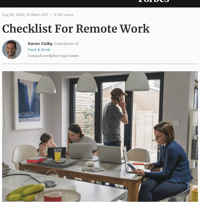 Aaron Colby Published on Forbes.com about Checklist for Working Remotely