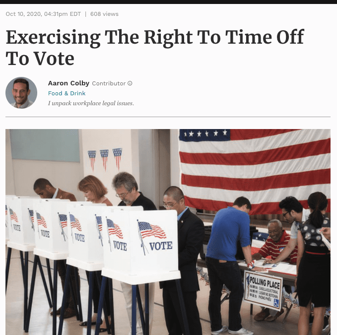 Aaron Colby Published on Forbes.com about Employee Voting Rights