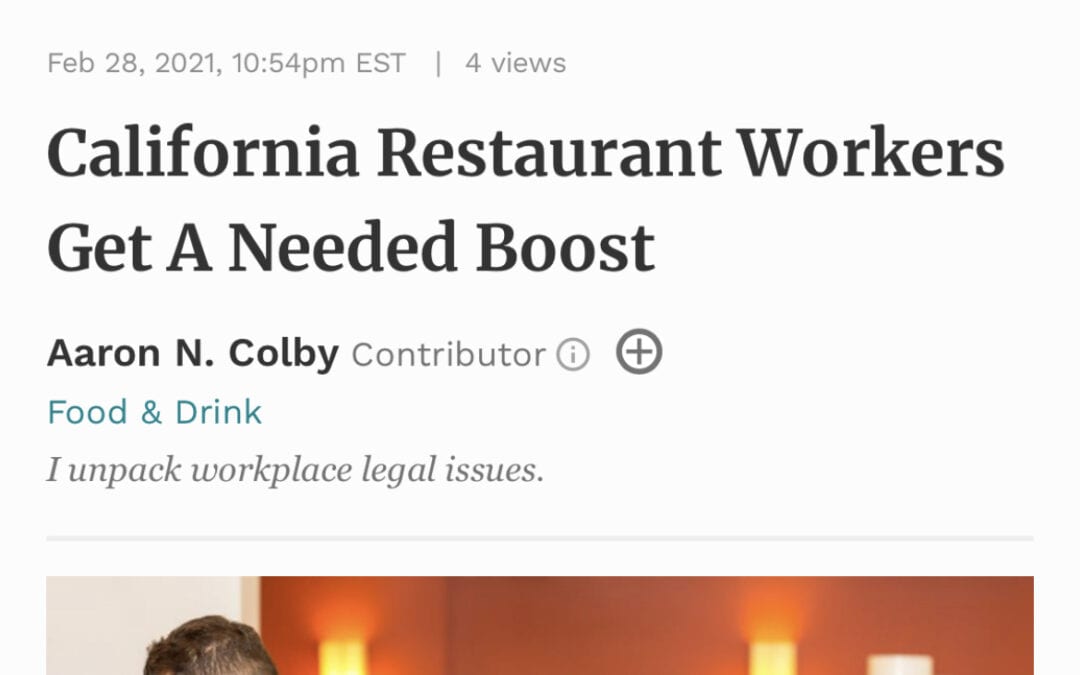 Aaron Colby Published on Forbes.com about Protections for Restaurant Workers