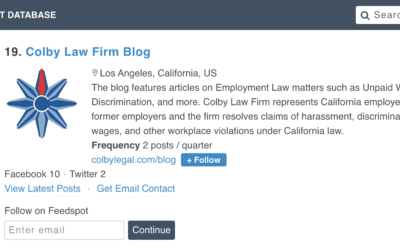 Colby Law Blog Named Top 40 California Law Blog