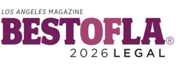Best of LA 2026 Legal logo from Los Angeles Magazine, with bold purple text on a light background.