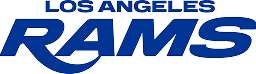 Los Angeles Rams logo with “LOS ANGELES” in blue capital letters above the bold, stylized word “RAMS.”.